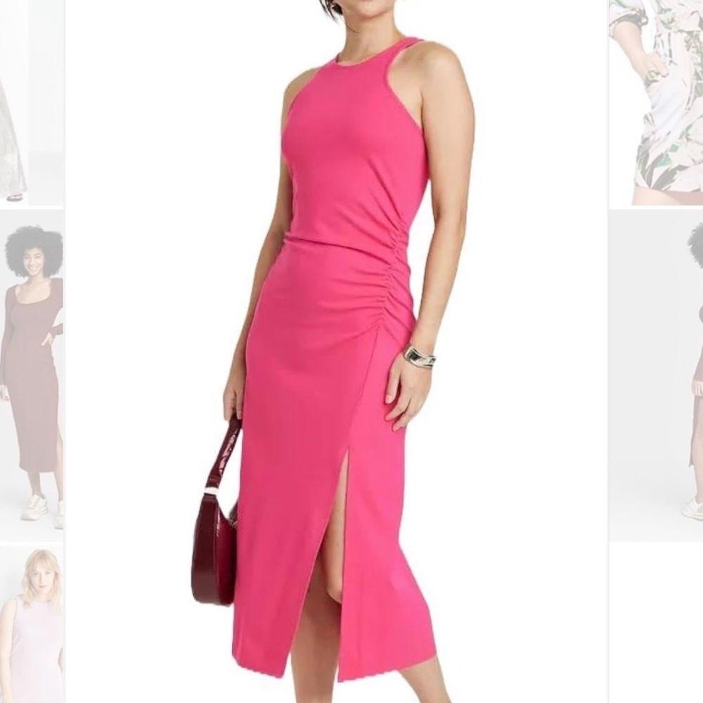 NWOT - A. New Day Vibrant Pink Midi Dress with Slit